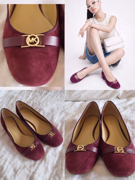 Michael Kors Shoes - Michael Kors Mindy Flex Plum Burgundy Suede Ballet Flats Gold MK Logo Size 8